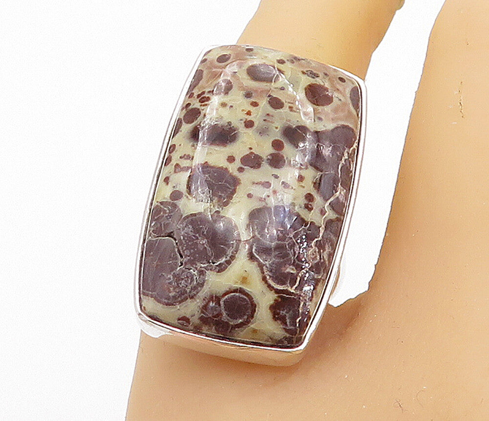 925 Sterling Silver  Brown Spotted Jasper Polished Cocktail Ring Sz 7  RG8332