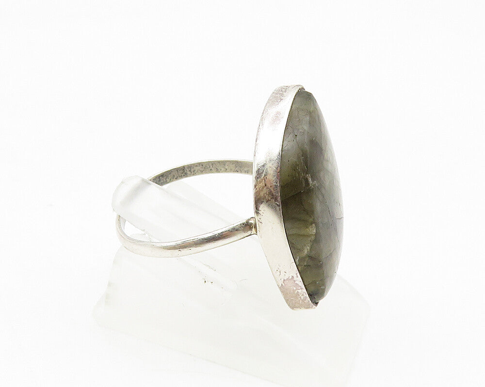 925 Sterling Silver  Labradorite Shiny Smooth Cocktail Ring Sz 7  RG10277