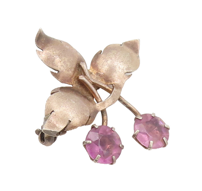 925 Sterling Silver  Vintage Purple Topaz Cutout Leaf Brooch Pin  BP10521