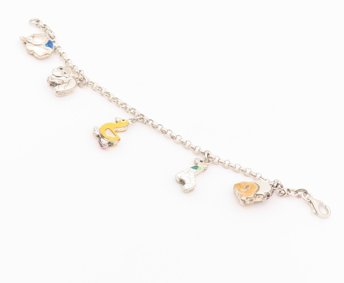 925 Silver  Vintage Lion Giraffe Duck Cow & Elephant Charm Bracelet  BT9333