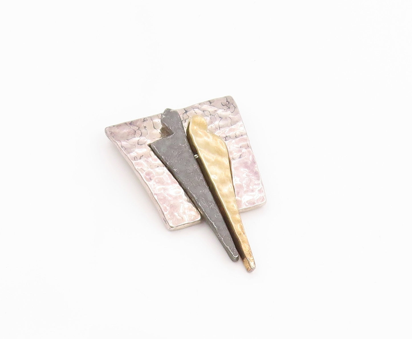 925 Sterling Silver Vintage Brooch Pin Two Tone Classic Hammered Couple  BP12377