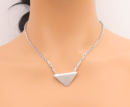 925 Sterling Silver Vintage Necklace Minimalist Geometric Pyramid Chain   NE4726