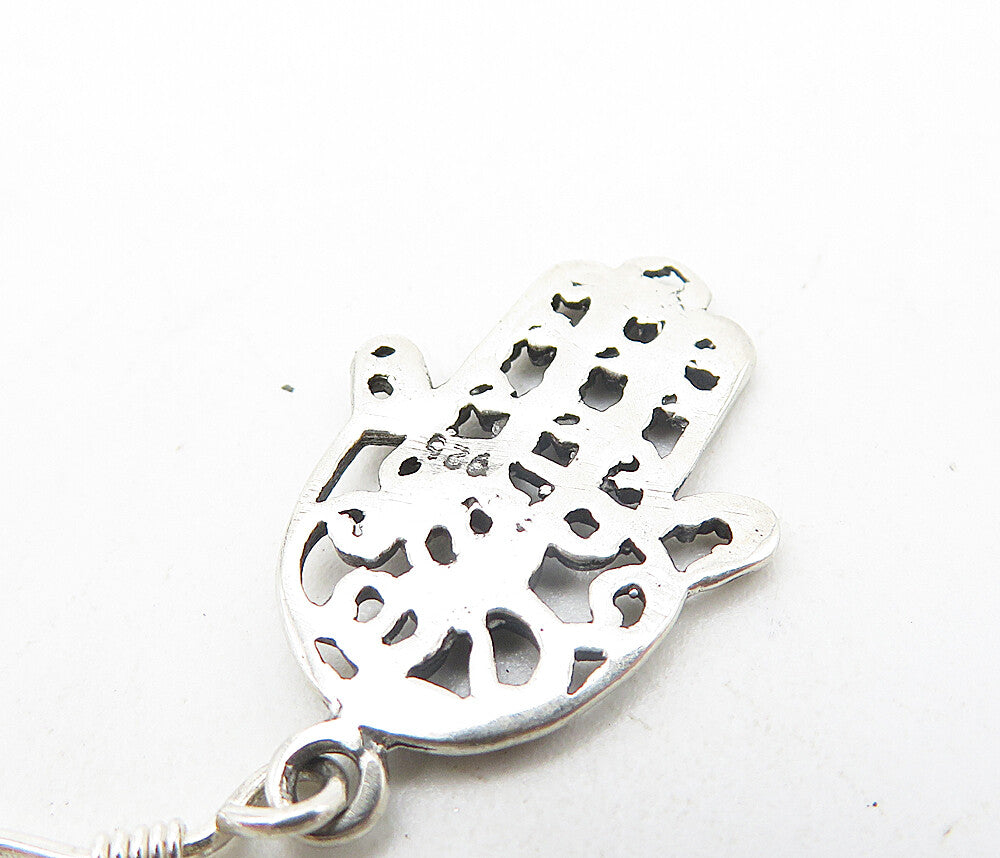 925 Sterling Silver  Vintage Om Spiritual Symbol Hamsa Dangle Earrings  EG3591