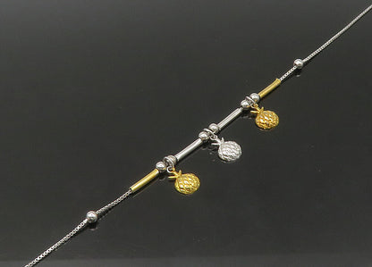 925 Sterling Silver  Vintage Shiny Two Tone Charmed Chain Bracelet  BT8750