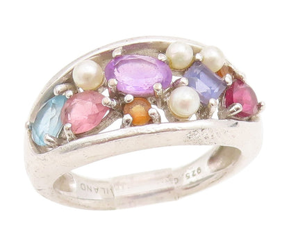 925 Sterling Silver Vintage Ring Multi Gemstone Cluster Band  Sz 7  RG34785