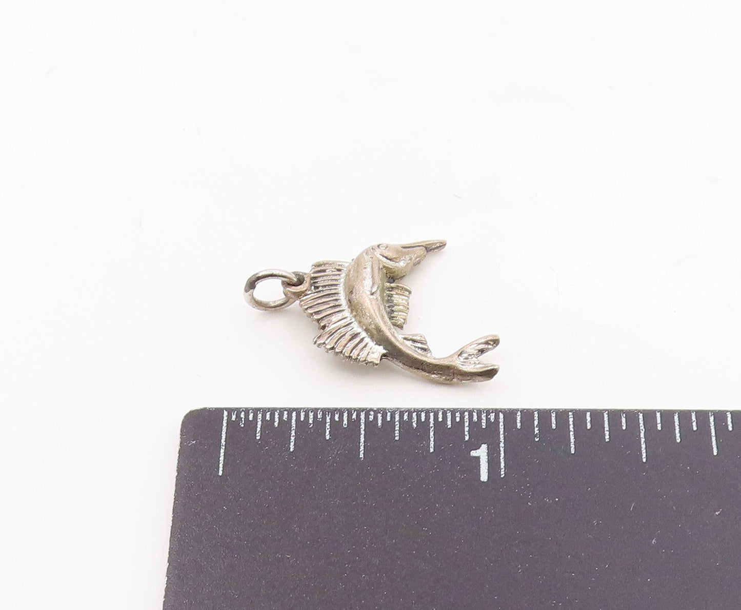 925 Sterling Silver  Vintage Sculpted Sailfish Charm Pendant  PT20905
