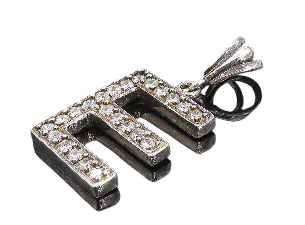 925 Sterling Silver  Vintage Sparkling Cubic Zirconia Letter E Pendant  PT6294