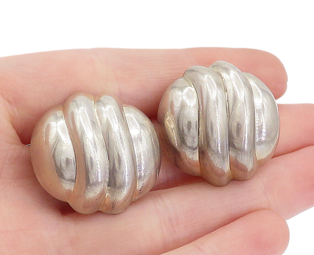 JONDELL SPAIN 925 Silver  Vintage Fluted Dome Non Pierce Earrings  EG2491
