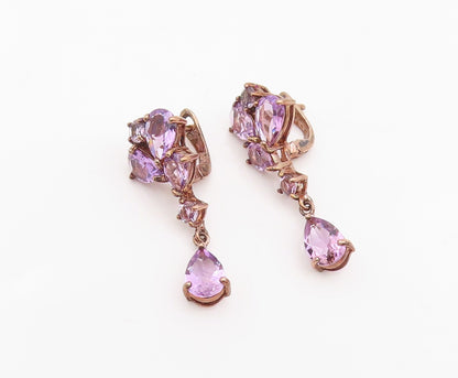 925 Sterling Silver Vintage Earrings Gold Plated Real Amethyst Cluster  EG13836