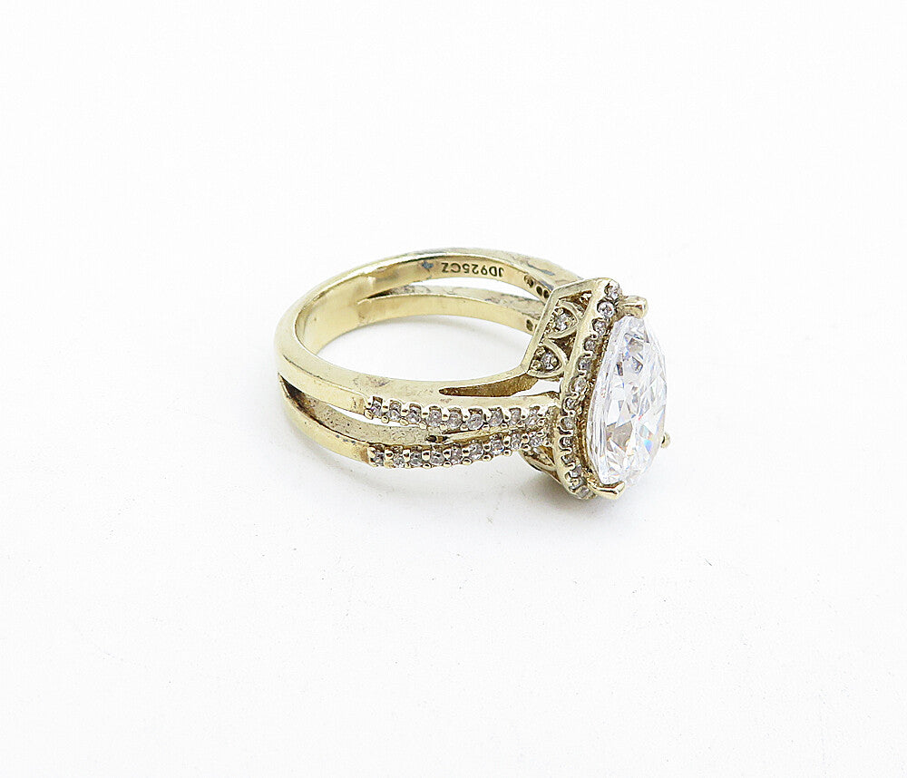 925 Silver  Tear Drop Cubic Zirconia Solitaire With Accents Ring Sz 6  RG4735