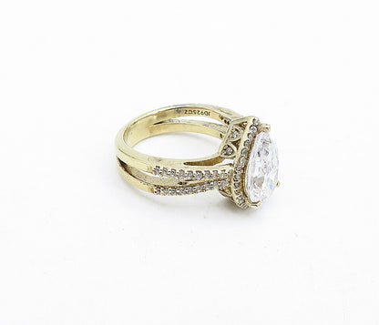 925 Silver  Tear Drop Cubic Zirconia Solitaire With Accents Ring Sz 6  RG4735