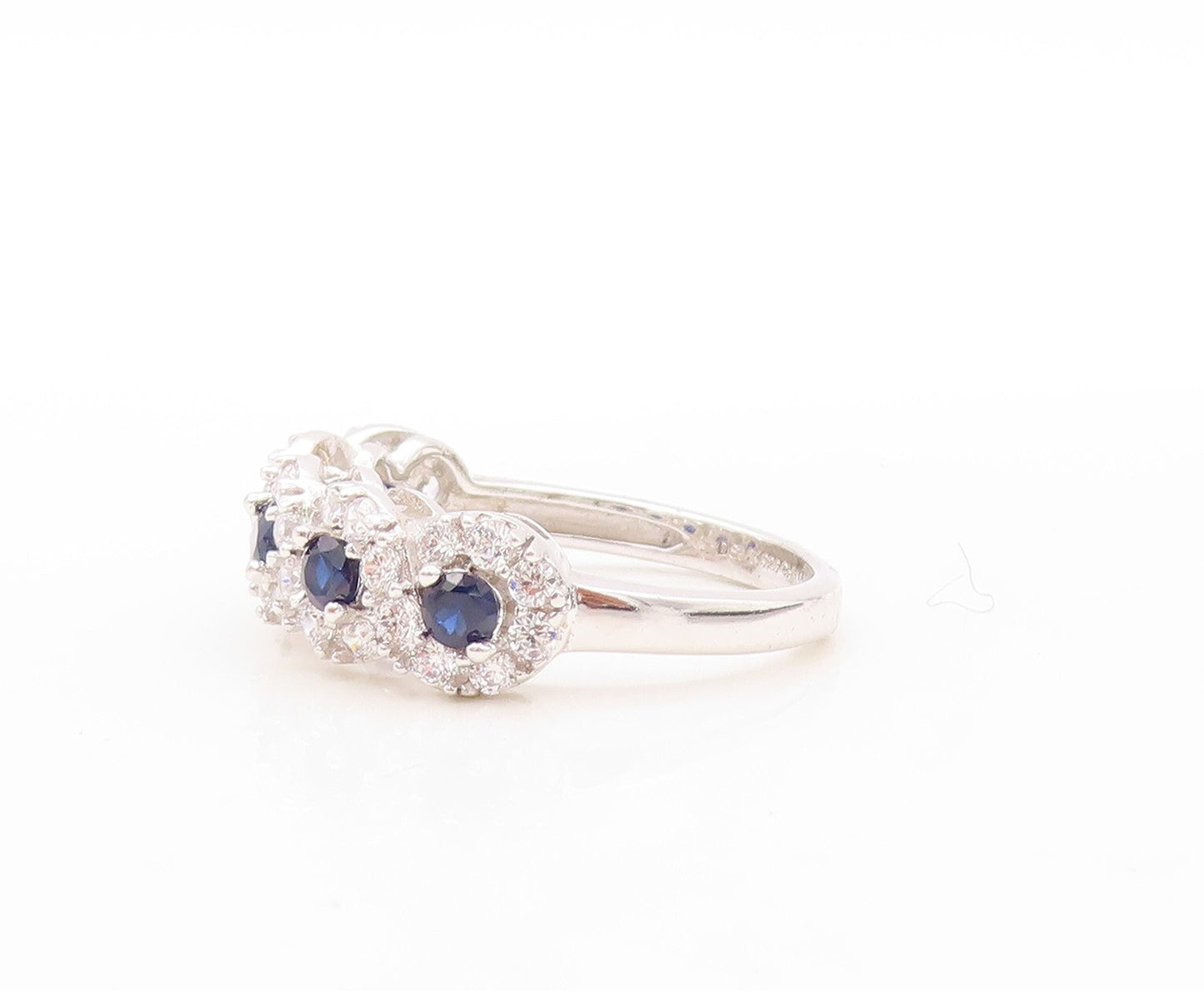 925 Sterling Silver Vintage Ring Sapphire & CZ Flower Band  Sz 7  RG30941