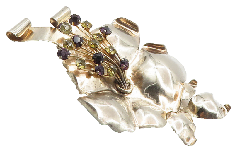 925 Sterling Silver  Vintage Amethyst & Topaz Flower Motif Brooch Pin  BP3936