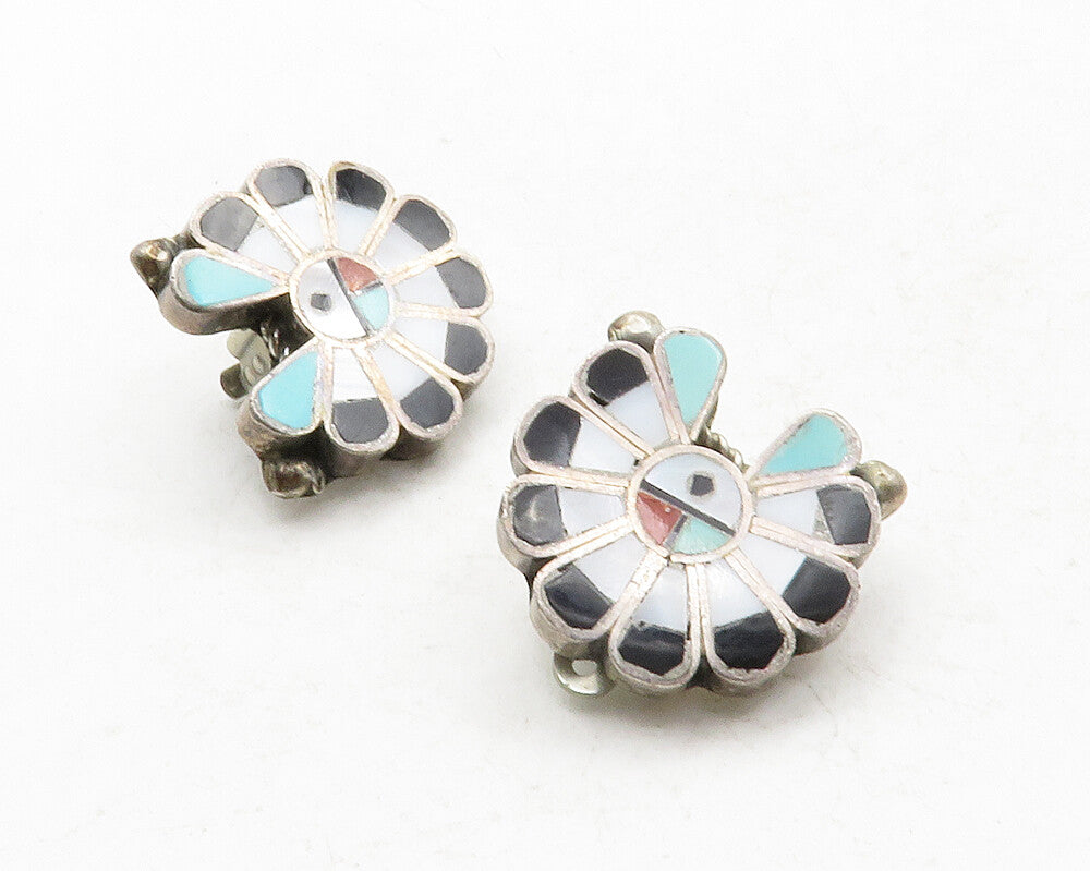 ZUNI 925 Silver  Vintage Inlaid Mother Of Pearl Non Pierce Earrings  EG6583
