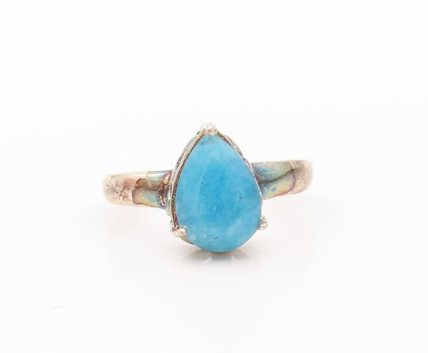925 Sterling Silver Vintage Ring Drop Cut Blue Gemstone  Sz 7  RG30176