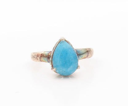 925 Sterling Silver Vintage Ring Drop Cut Blue Gemstone  Sz 7  RG30176