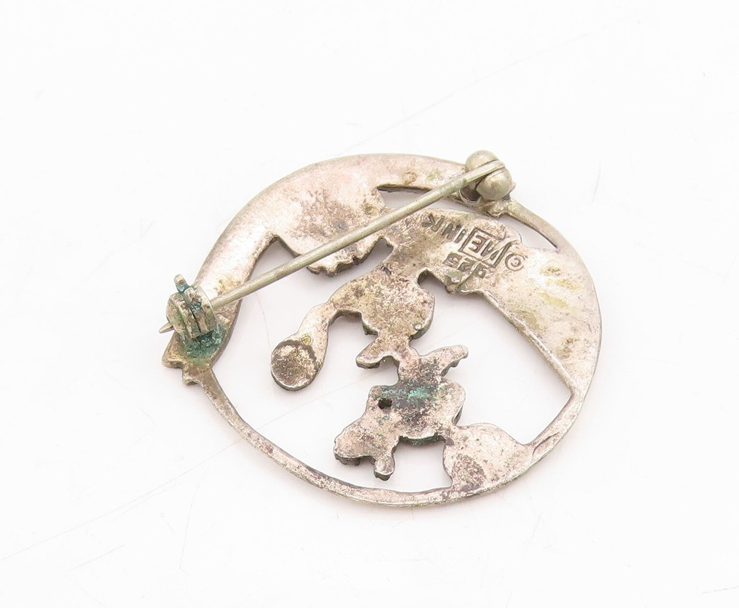 925 Sterling Silver Vintage Brooch Dark Tone Teachers Day Badge Cutout  BP11490