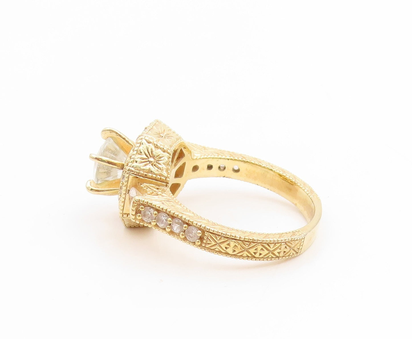 925 Sterling Silver Vintage Ring Gold Plated CZ Geometric Band  Sz 7  RG34725