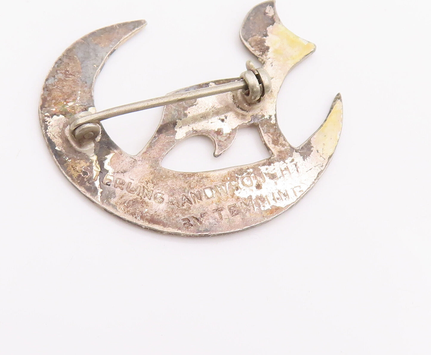 925 Sterling Silver Vintage Brooch Pin Cutout Howling Wolf On Moon  BP11024