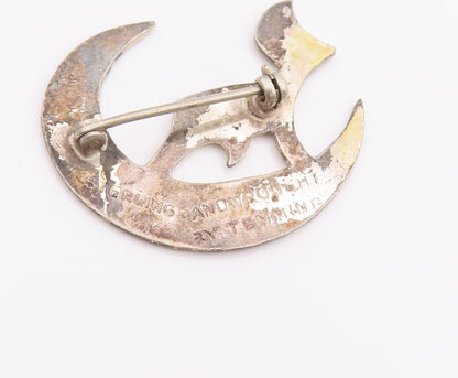 925 Sterling Silver Vintage Brooch Pin Cutout Howling Wolf On Moon  BP11024