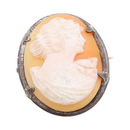 925 Sterling Silver Vintage Brooch Antique Female Profile Cameo  BP11786