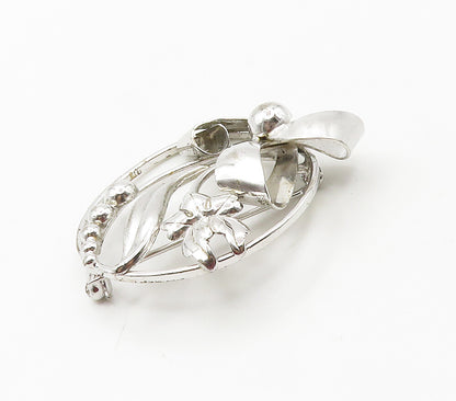 CARL ART 925 Sterling Silver  Shiny Shiny Floral Ribbon Brooch Pin  BP6078