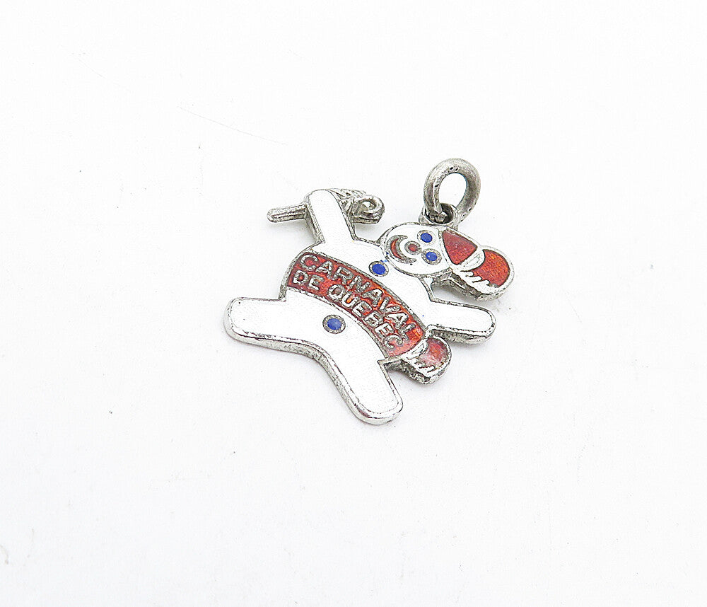 925 Sterling Silver Vintage Enamel Carnaval De Quebec Snowman Pendant PT3625