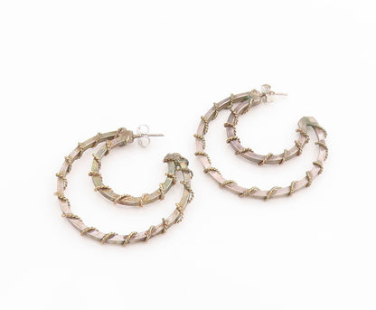 925 Sterling Silver Vintage Earrings Two Tone Twisted Rope Double Hoop  EG14322