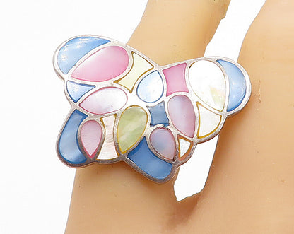 925 Silver  Vintage Mother Of Pearl Butterfly Cocktail Ring Sz 6.5  RG7721