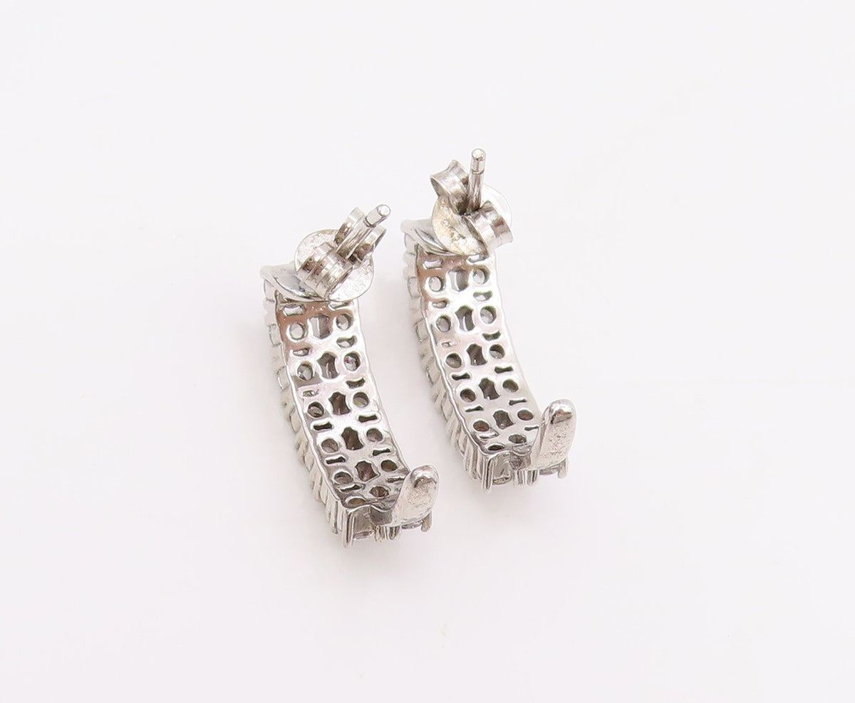925 Sterling Silver Vintage Earrings Round CZ Curved Crescent Moon Studs  EG1093