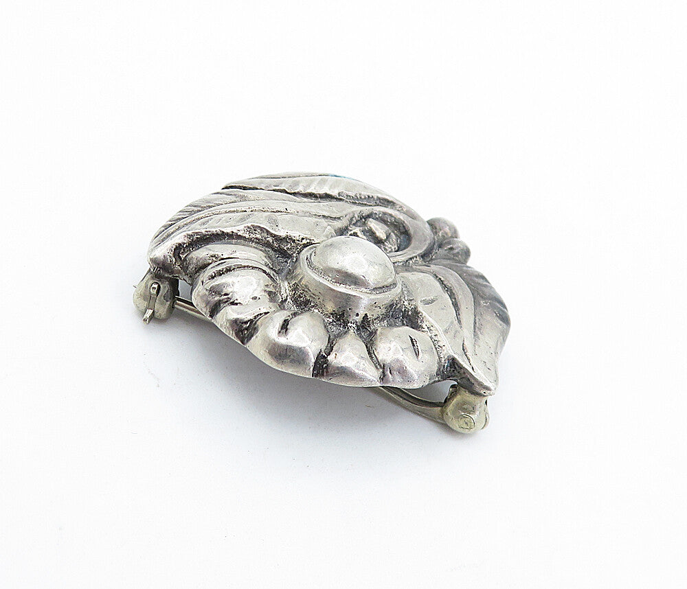 925 Sterling Silver  Vintage Antique Dark Tone Floral Leaf Brooch Pin  BP2435