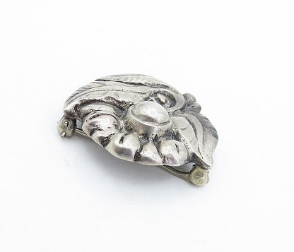 925 Sterling Silver  Vintage Antique Dark Tone Floral Leaf Brooch Pin  BP2435