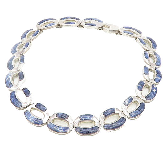 MEXICO 925 Sterling Silver Vintage Inlaid Gemstone Heavy Chain Necklace  NE3177