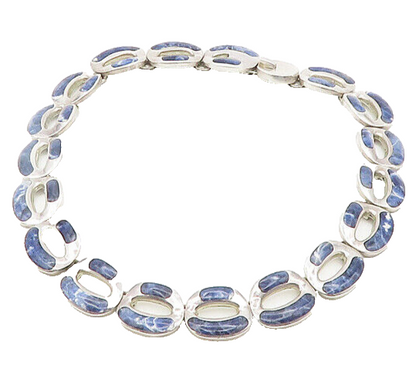 MEXICO 925 Sterling Silver Vintage Inlaid Gemstone Heavy Chain Necklace  NE3177