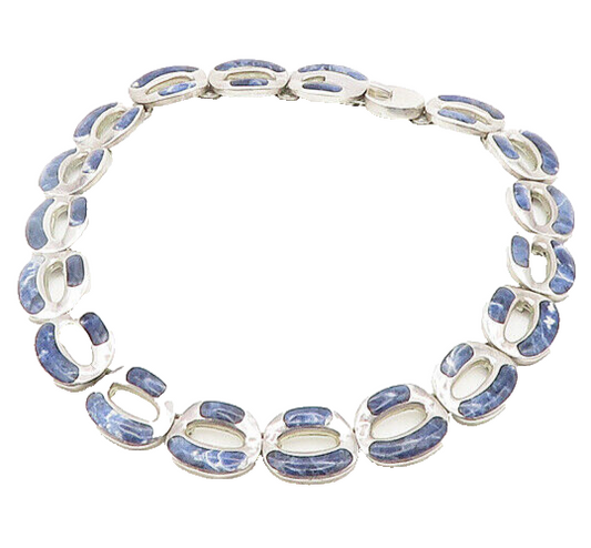 MEXICO 925 Sterling Silver Vintage Inlaid Gemstone Heavy Chain Necklace  NE3177