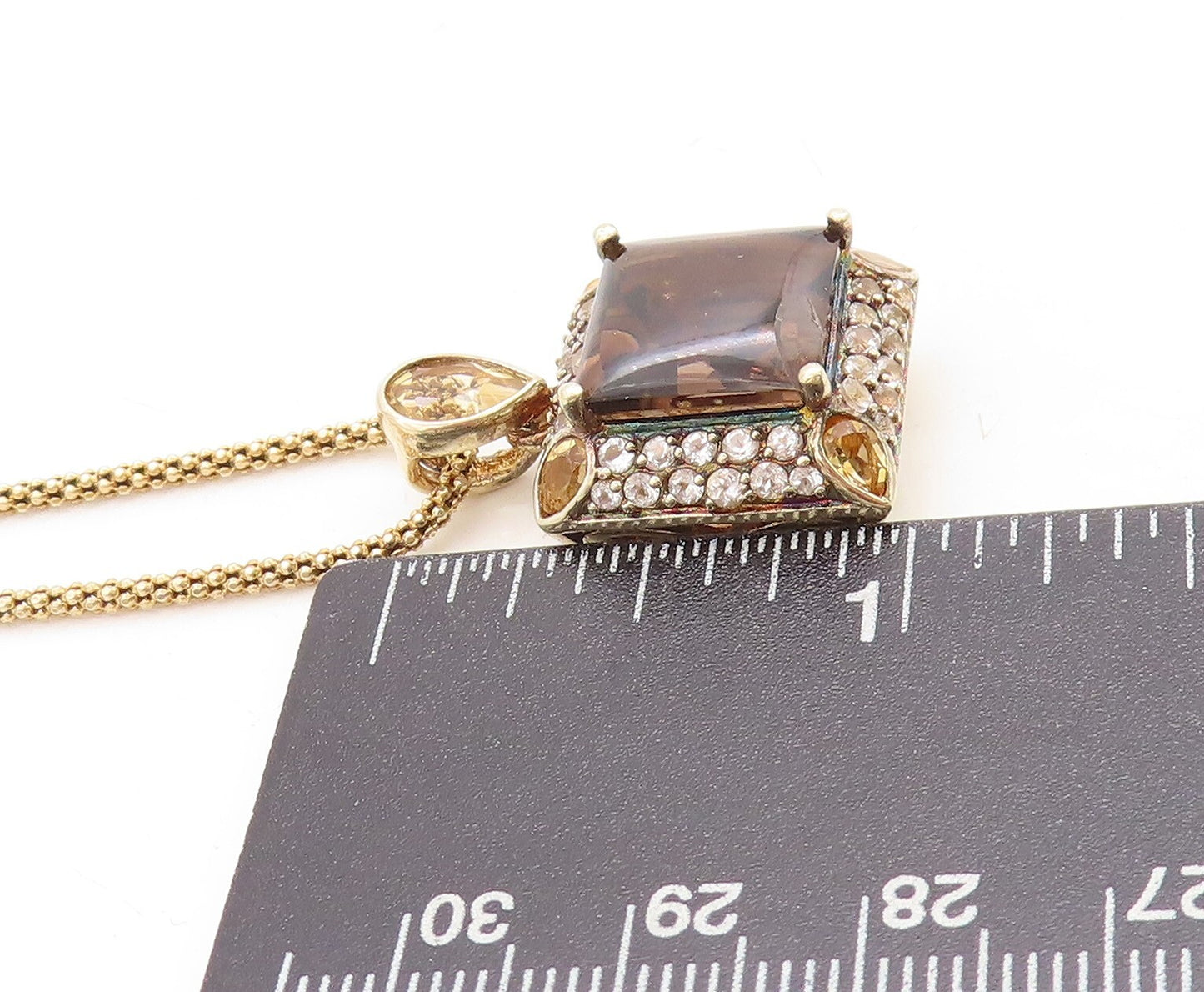 925 Sterling Silver  Smoky Topaz Gold Plated Shiny Chain Necklace  NE1853