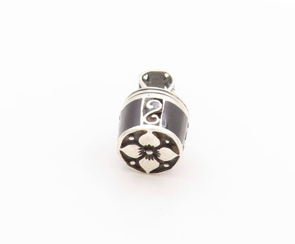 925 Sterling Silver Vintage Pendant Onyx Inlay Swirly Carved Box OPENS  PT24052