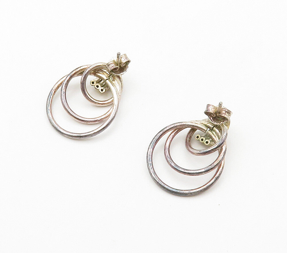 925 Sterling Silver  Vintage Graduated Open Circles Drop Earrings  EG7873