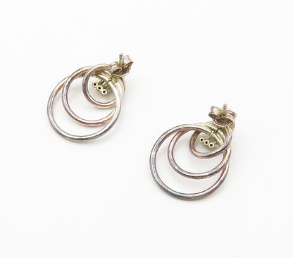 925 Sterling Silver  Vintage Graduated Open Circles Drop Earrings  EG7873