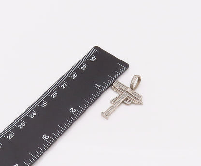 925 Sterling Silver  Vintage Letter T With Gun Design CZ Pendant PT22109