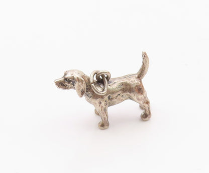 925 Sterling Silver  Vintage Shiny Petite Bloodhound Dog Pendant  PT18754