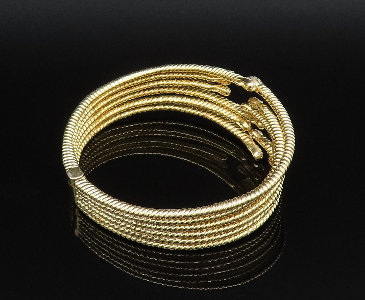 925 Silver  Vintage Ribbed Gold Plated Multi Row Topaz Bypass Bracelet  BT9558