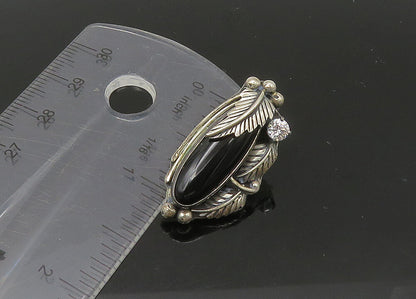 NAVAJO 925 Sterling Silver  Vintage Black Onyx & Cubic Zirconia Earrings EG11078