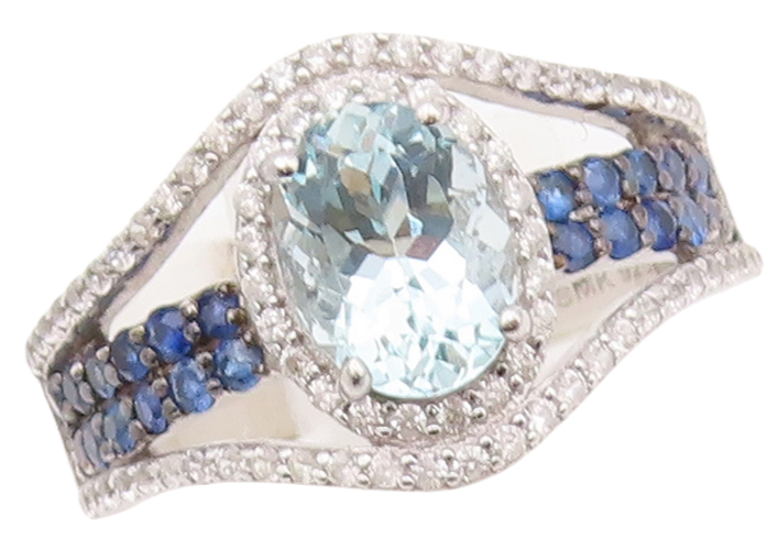 925 Sterling Silver Vintage Ring Sapphire Band Blue & White Topaz  Sz 7 RG29892
