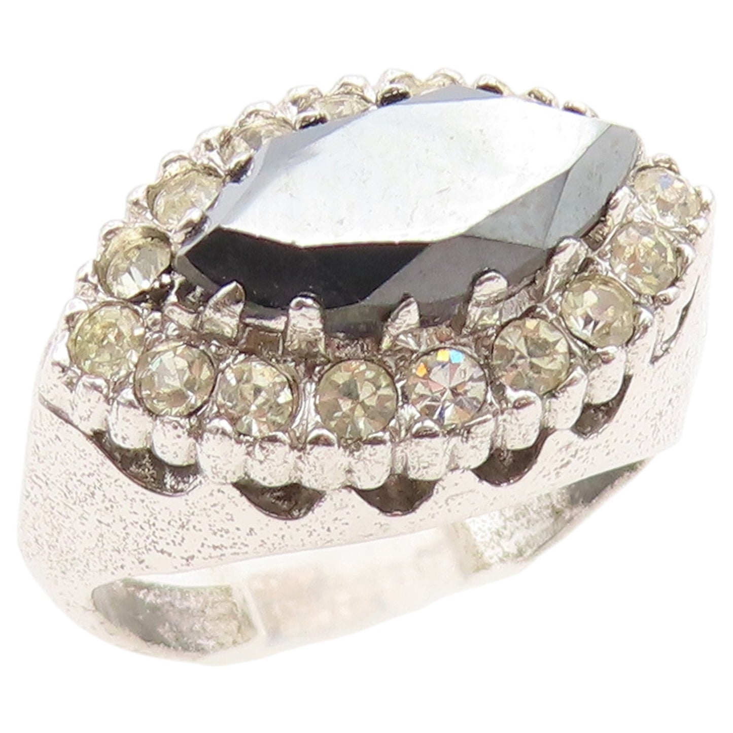 925 Sterling Silver Vintage Ring Marquise Hematite Halo CZ Band  Sz 6  RG36743