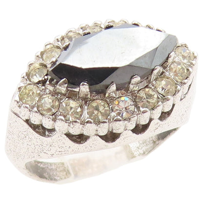 925 Sterling Silver Vintage Ring Marquise Hematite Halo CZ Band  Sz 6  RG36743