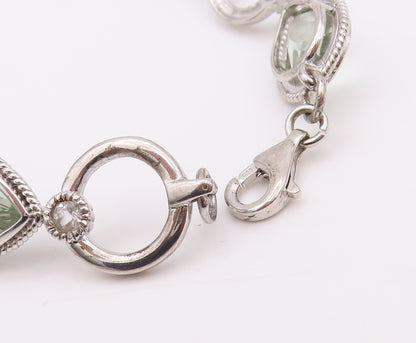 925 Sterling Silver Vintage Bracelet Drop Cut Peridot & Topaz Ring Links BT10848