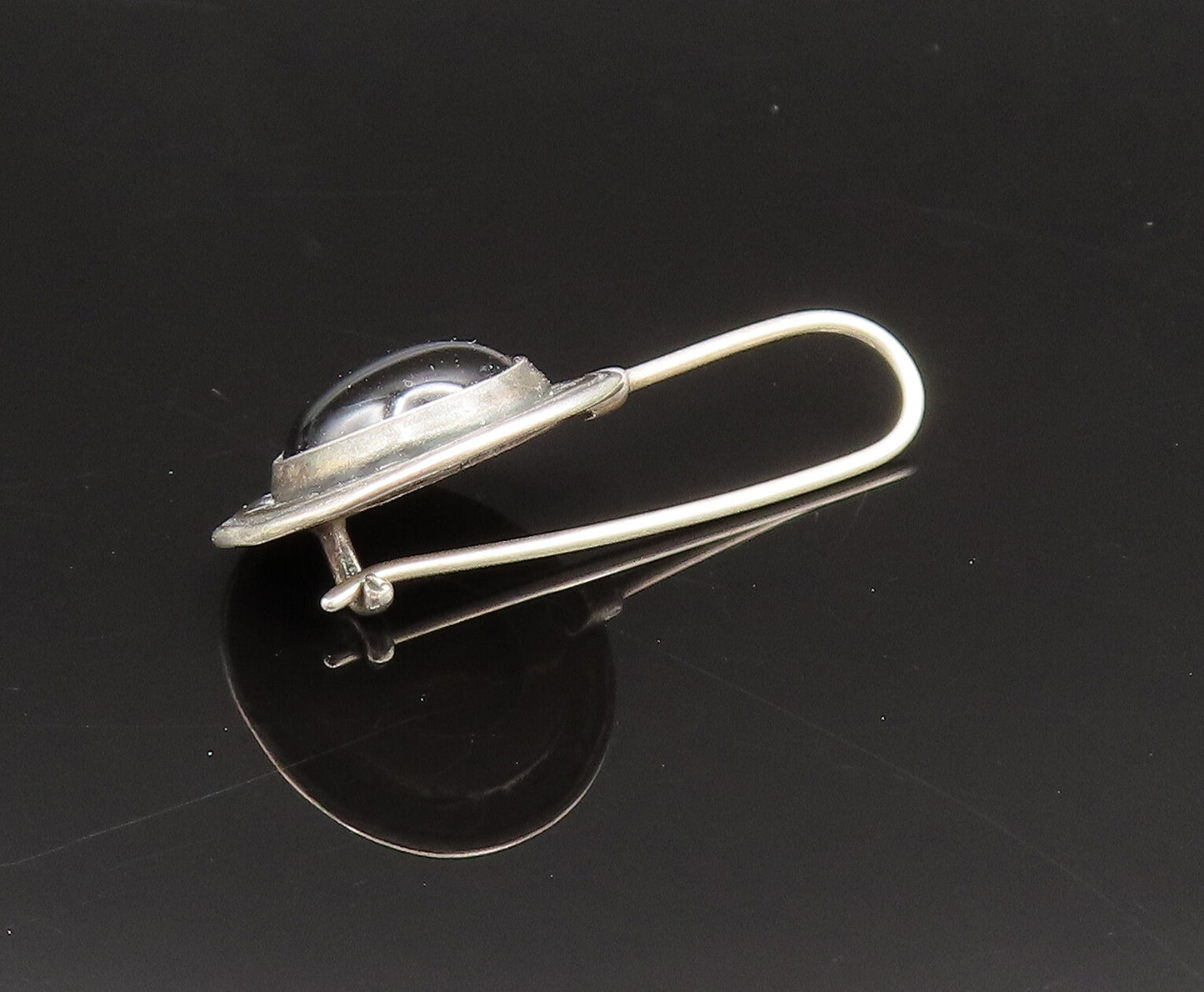 925 Sterling Silver  Vintage Black Onyx Etched Star Drop Earrings  EG11924