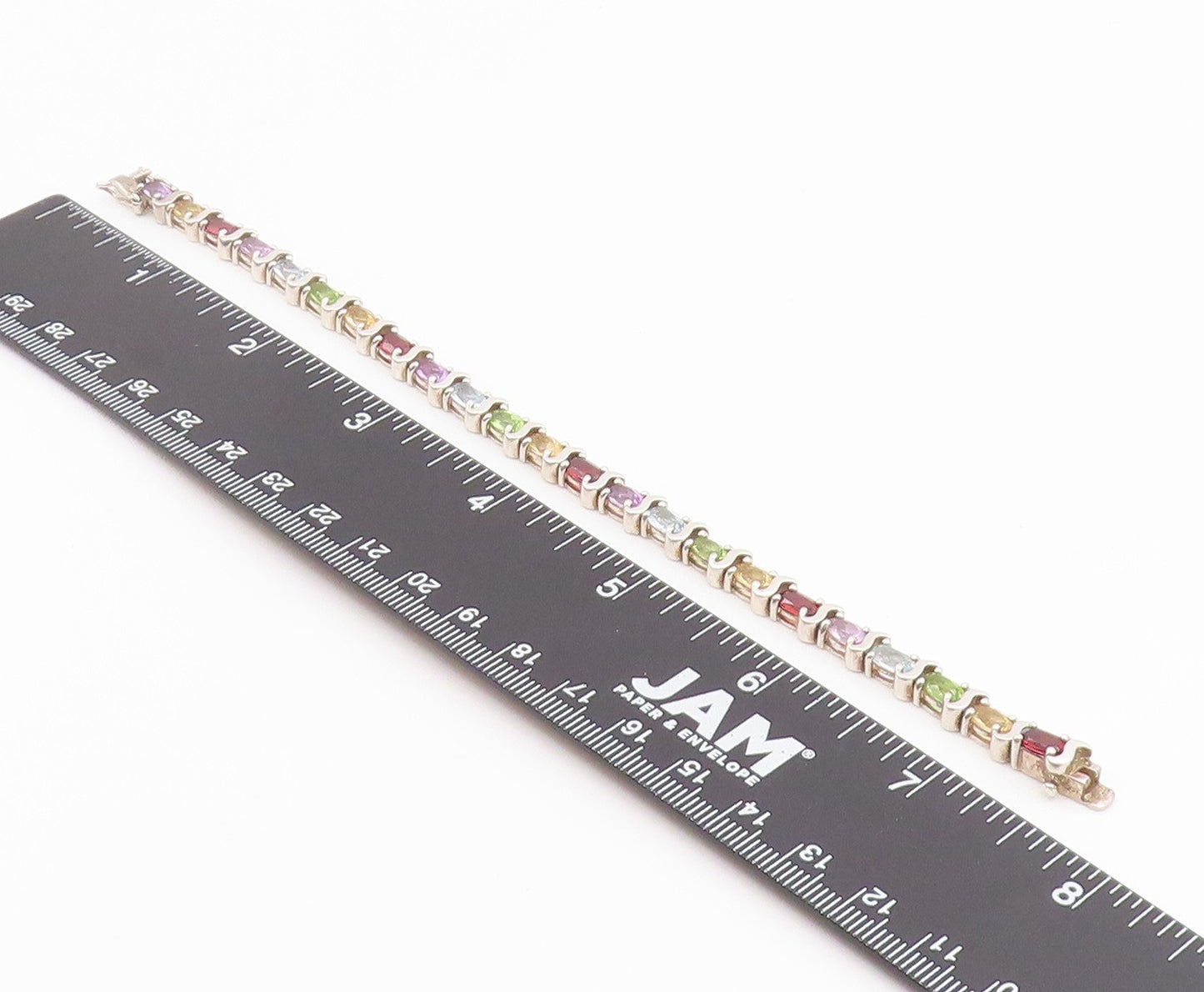 925 Sterling Silver Vintage Bracelet Classic Oval Cut Gemstone Link  BT12184