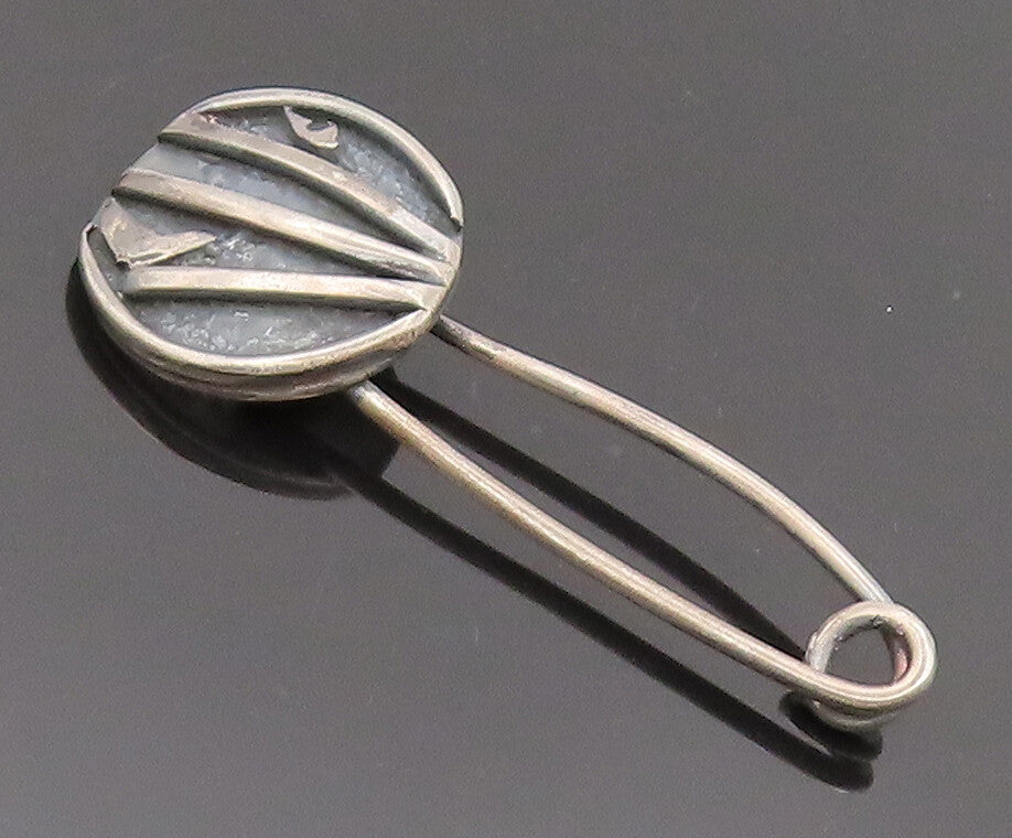 925 Sterling Silver  Vintage Modernist Circular Carved Brooch Pin  TR3527